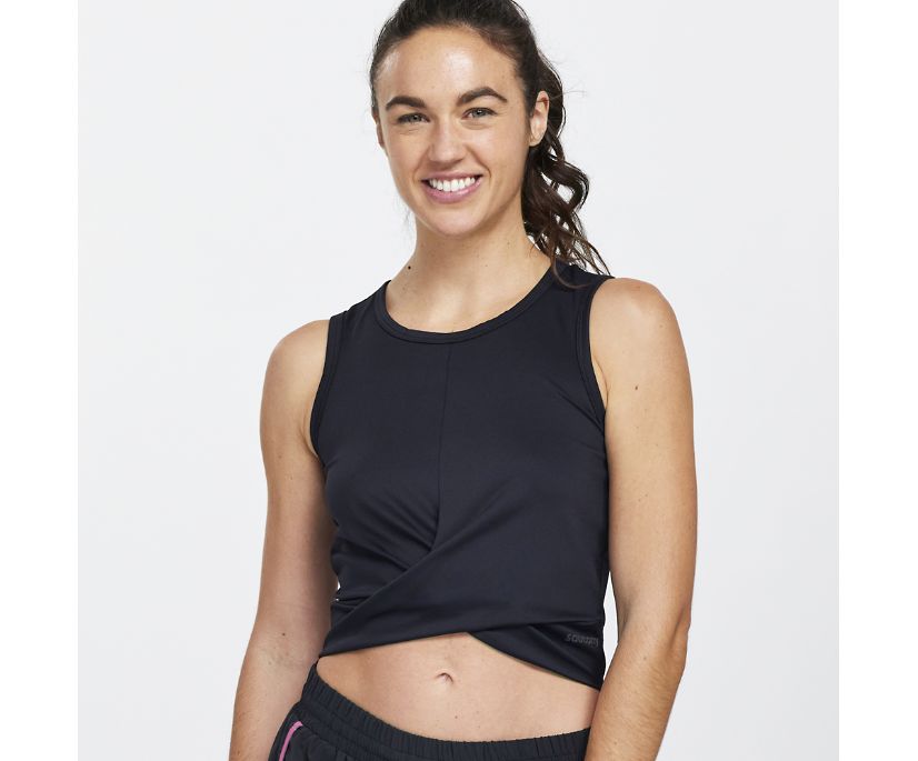 Saucony Dash Crop Top Kadın Üstler Siyah | 9PLHJKQ