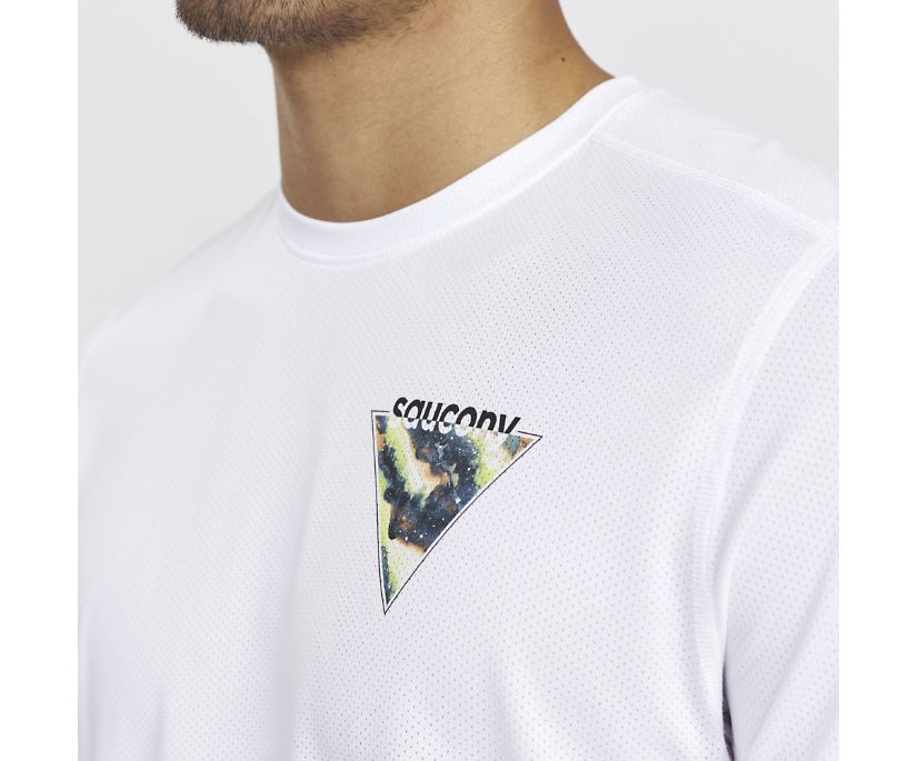 Saucony Stopwatch Graphic Kısa Sleeve Erkek Üstler Beyaz | WK71AP8