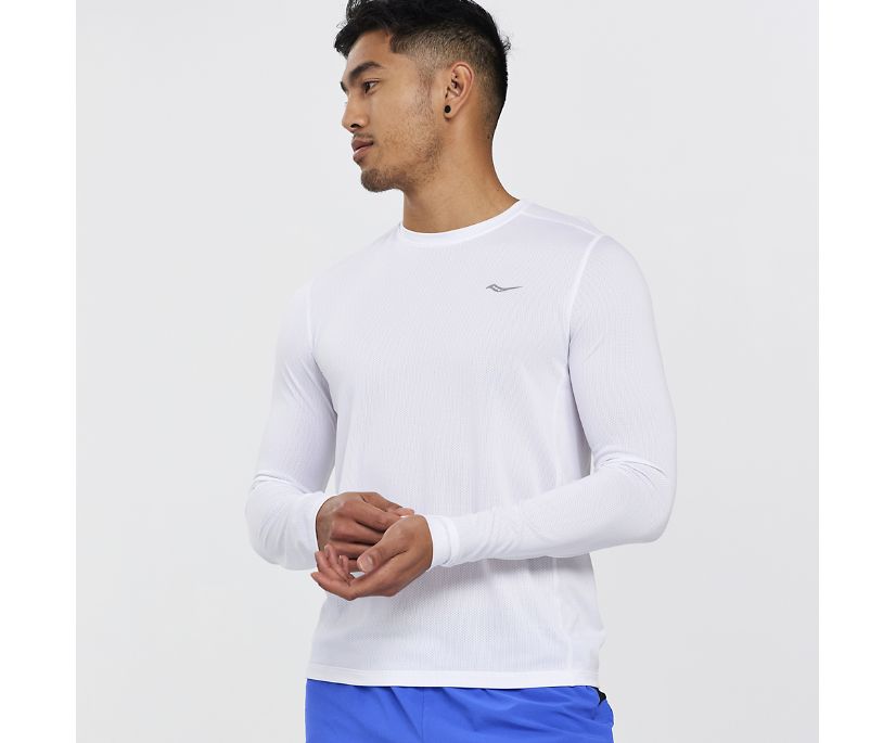 Saucony Stopwatch Long Sleeve Erkek Üstler Beyaz | ESHOZVJ