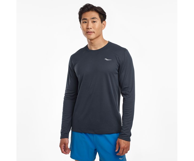 Saucony Stopwatch Long Sleeve Erkek Üstler Gri Mavi | H8V4ZD6