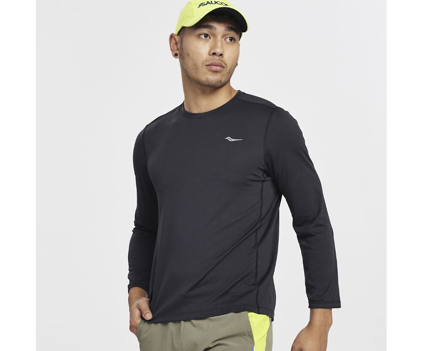 Saucony Stopwatch Long Sleeve Erkek Üstler Siyah | RBOOFUG