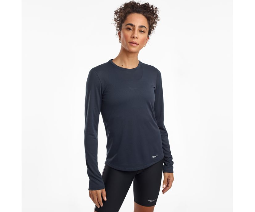 Saucony Stopwatch Long Sleeve Kadın Üstler Gri Mavi | OGZNJ8N