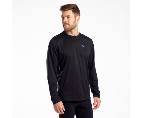 Saucony Stopwatch Long Sleeve Erkek Üstler Siyah | Q2C6I6M