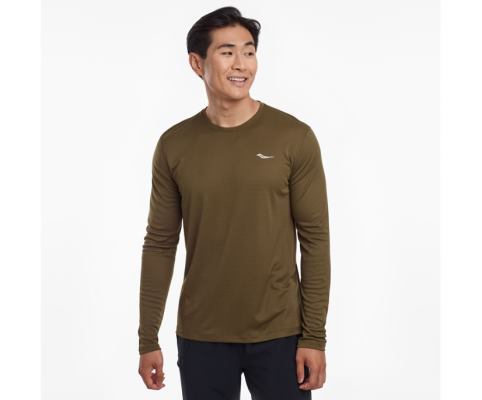 Saucony Stopwatch Long Sleeve Erkek Üstler Koyu Zeytin Yeşili | UVPISDB